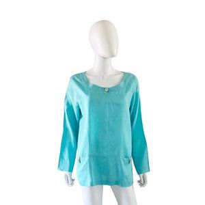 Kathleen Sommers Linen Woven Blouse Top Blue Size Medium